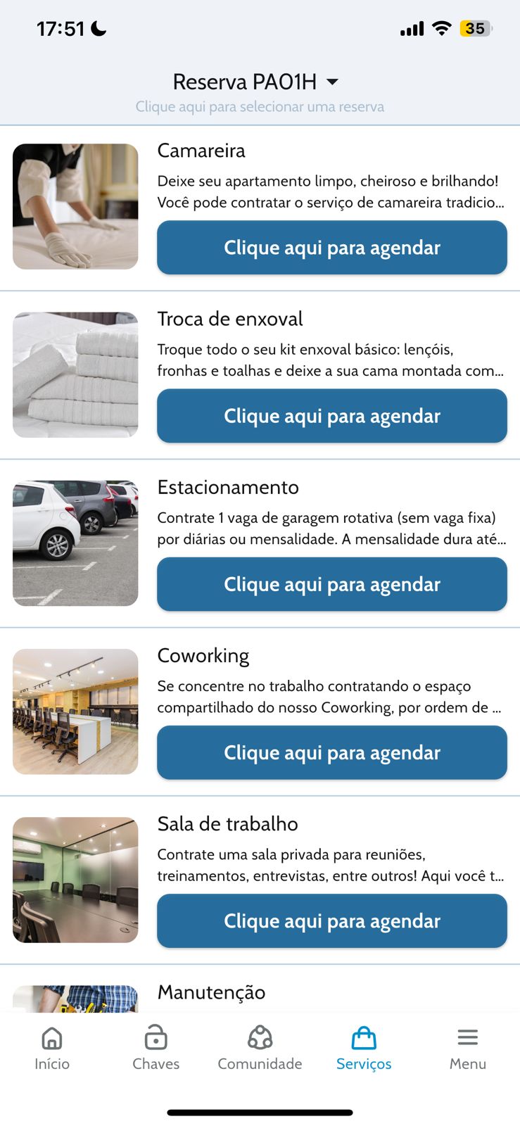 App Proguest: listagem de serviços disponíveis para o hóspede