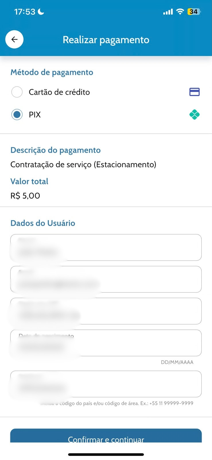 App Proguest: pagamento de serviço contratado via Pix ou cartão