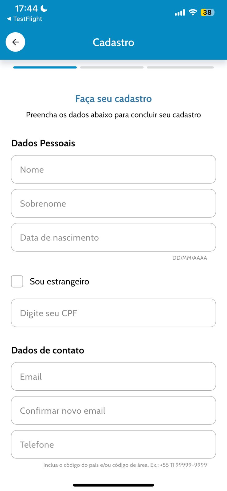 Tela de envio de documentos e selfie no app Proguest